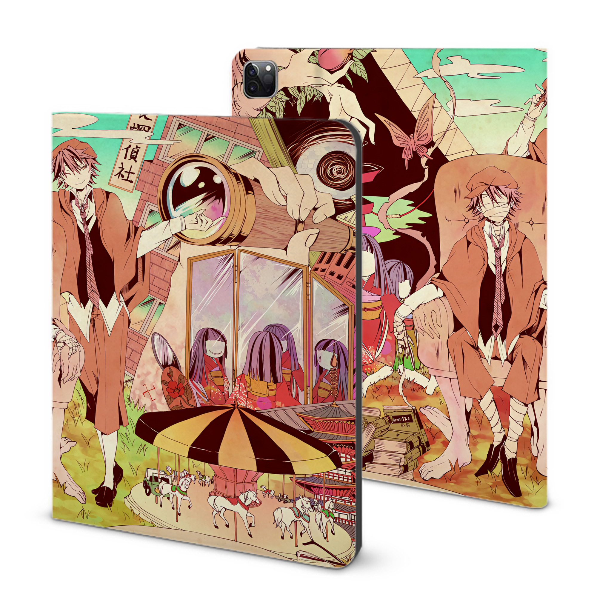（画像用） 文豪ストレイドッグス Bungo Stray Dogs IPad ケース ブック型 PUレザー TPU 耐衝撃 軽量 薄型 ペン収納なし 全面保護 IPad 各モデル対応